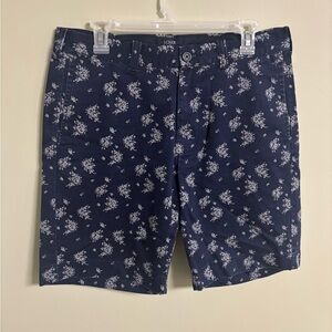 J Crew Factory Navy Blue Gray Floral Gramercy Flat Front Shorts Mens Size 32